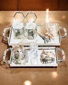 Affection Dantelli Gümüş Söz Nişan Tepsisi ve Damat Kahve Fincan Tepsisi  gold - 1