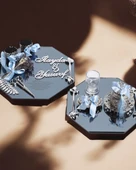 Affinity Sekizgen Gümüş Söz ve Nişan Tepsisi ile Damat Kahve Fincan Tepsisi  mavi - 1