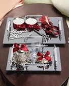 Reverence Gümüş Söz Tepsisi ve Damat Kahve Fincan Tepsisi Kırmızı - 1