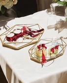 Elation Gold Prizma Söz Nişan Tepsisi ve Damat Kahve Fincan Tepsi Seti  Kırmızı - 1