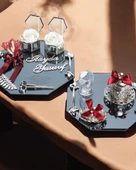 Affinity Sekizgen Gümüş Söz Nişan Tepsisi ve Damat Kahve Fincan Tepsisi  Kırmızı - 1
