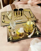 Cherish Gold Aynalı Nişan Tepsisi ve Söz Tepsisi krem - 1