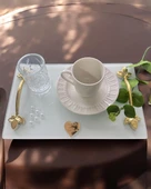 Adore Gold Beyaz İncili Söz Tepsisi Nişan Tepsisi ve Damat Kahve Fincan Tepsisi  Kırmızı - 2
