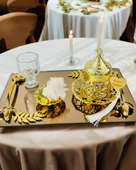 Cherish Gold Aynalı Nişan Tepsisi ve Söz Tepsisi Beyaz - 3