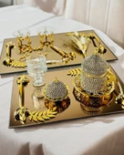 Cherish Gold Aynalı Nişan Tepsisi ve Söz Tepsisi  Siyah - 1