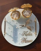 Beloved Gold Beyaz İncili Söz Tepsisi Nişan Tepsisi ve Damat Kahve Fincan Tepsisi  GRİ - 2