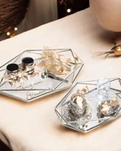 Elation Gümüş Prizma Söz Nişan Tepsisi ve Damat Kahve Fincan Tepsileri  gold - 1