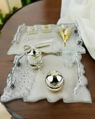 Enchant Gümüş Polyester Söz Tepsisi ve Damat Kahve Fincan Tepsisi   Pembe - 2