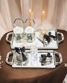 Affection Dantelli Gümüş Söz Nişan Tepsisi ve Damat Kahve Fincan Tepsisi  Siyah - 1