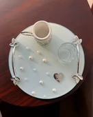 Beloved Gümüş Beyaz İncili Söz Tepsisi Nişan Tepsisi ve Damat Kahve Fincan Tepsisi  krem - 3