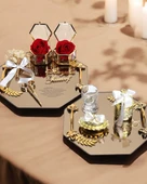 Affinity Sekizgen Gold Söz Nişan Tepsisi ve Damat Kahve Fincan Tepsisi  Beyaz - 1