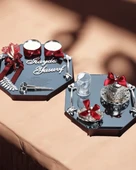 Affinity Sekizgen Gümüş Söz Nişan Tepsisi ve Damat Kahve Fincan Tepsi Seti  Kırmızı - 1