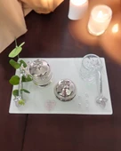 Adore Gümüş Beyaz İncili Söz Tepsisi Nişan Tepsisi ve Damat Kahve Fincan Tepsisi  Kırmızı - 5