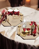 Affinity Sekizgen Gold Söz Nişan Tepsisi ve Damat Kahvesi  Kırmızı - 1