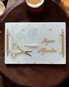 Bonding Gold Beyaz İncili Söz Tepsisi Nişan Tepsisi ve Damat Kahve Fincan Tepsisi  mavi - 2