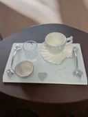 Adore Gümüş Beyaz İncili Söz Tepsisi Nişan Tepsisi ve Damat Kahve Fincan Tepsisi  Pembe - 4