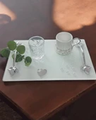 Adore Gümüş Beyaz İncili Söz Tepsisi Nişan Tepsisi ve Damat Kahve Fincan Tepsisi  GRİ - 2