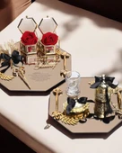 Affinity Sekizgen Gold Söz Nişan Tepsisi ve Damat Kahve Fincan Tepsisi  Siyah - 1