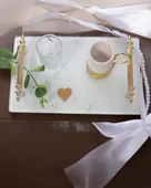 Bonding Gold Beyaz İncili Söz Tepsisi Nişan Tepsisi ve Damat Kahve Fincan Tepsisi  Kırmızı - 3