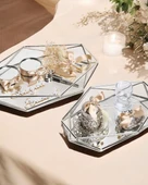 Elation Gümüş Prizma Söz Nişan Tepsisi ve Damat Kahve Fincan Tepsisi Seti  gold - 1