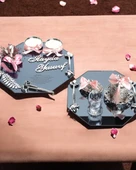 Affinity Sekizgen Gümüş Söz Nişan Tepsisi ve Damat Kahve Fincan Tepsi Seti  Pembe - 1