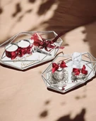 Elation Gümüş Prizma Söz Nişan Tepsisi ve Damat Kahve Fincan Tepsisi  Kırmızı - 1