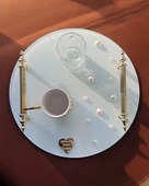 Beloved Gold Beyaz İncili Söz Tepsisi Nişan Tepsisi ve Damat Kahve Fincan Tepsisi  Beyaz - 3