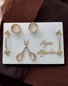 Adore Gold Beyaz İncili Söz Tepsisi Nişan Tepsisi ve Damat Kahve Fincan Tepsisi  Beyaz - 4