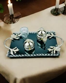 Serenity Gümüş Söz Tepsisi ve Damat Kahve Fincan Tepsisi  BEYAZ-GÜMÜŞ - 3