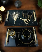 Heartfelt Siyah Desenli Cam Söz Tepsisi Kırmızı - 1