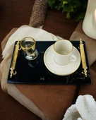 Heartfelt Siyah Desenli Cam Söz Tepsisi Beyaz - 3