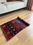 56x98 cm Küçük Tribal Desenli Renkli Vintage Kilim Halı, El Dokuma Geometrik Mini Alan Kilim - 5