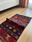 56x98 cm Küçük Tribal Desenli Renkli Vintage Kilim Halı, El Dokuma Geometrik Mini Alan Kilim - 7
