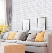 Renkli Duvarlar 50cmx500cm 2,5 m2 1 Adet Yapışkanlı Duvar Kağıdı Esnek Köpük Paneli Beyaz 3d Tuğla Desen Ev Ofis thumbnail 7