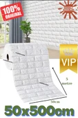 Renkli Duvarlar 50cmx500cm 2,5 m2 1 Adet Yapışkanlı Duvar Kağıdı Esnek Köpük Paneli Beyaz 3d Tuğla Desen Ev Ofis thumbnail 1
