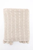Biocotton Triko Ponponlu Örgü Tv Battaniyesi - Bej thumbnail 6