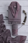 Pamuklu Jakarlı Tekli Bornoz Seti thumbnail 1