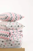 Zigzag Desenli Lastikli Çarşaflı Pamuklu Tek Kişilik Nevresim Takımı - Pembe - 5