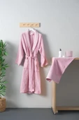 Tuwa Unisex Pamuklu L Beden Tekli Bornoz Seti - Pudra - 1