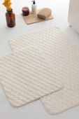 Tavşan Tüyü Petek Desen 2li Banyo Paspas Takımı - Krem - 1