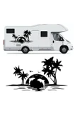 Palmiye Ve Yunuslar Kamp Karavan Sticker 120 X 60 Cm - 1