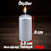 Baton Mum Metalik Kaplama Gümüş Silindir Dekoratif Mumu Kandil Hediyelik Mumlar Şamdan Kokusuz 8 cm - 3
