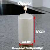 Baton Mum Metalik Kaplama Beyaz Silindir Dekoratif Mumu Kandil Hediyelik Mumlar Şamdan Kokusuz 8 cm - 3