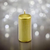 Baton Mum Metalik Kaplama Gold Silindir Dekoratif Mumu Kandil Hediyelik Mumlar Şamdan Kokusuz 8 cm - 6