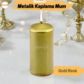 Baton Mum Metalik Kaplama Gold Silindir Dekoratif Mumu Kandil Hediyelik Mumlar Şamdan Kokusuz 8 cm - 1