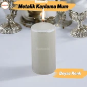 Baton Mum Metalik Kaplama Beyaz Silindir Dekoratif Mumu Kandil Hediyelik Mumlar Şamdan Kokusuz 8 cm - 1