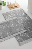 Simli Tavşan Tüyü 2li Banyo Paspas Takımı - Gri - Gümüş - 1