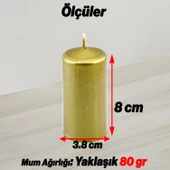 Baton Mum Metalik Kaplama Gold Silindir Dekoratif Mumu Kandil Hediyelik Mumlar Şamdan Kokusuz 8 cm - 3