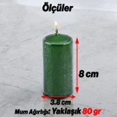 Baton Mum Metalik Kaplama Yeşil Silindir Dekoratif Mumu Kandil Hediyelik Mumlar Şamdan Kokusuz 8 cm - 3