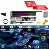 Araç Içi usbli 6 Parça  Atmosfer Ambiyans Led Rgb Ip Neon Telefon+ Wifi+Kumanda Kontrollü thumbnail 1